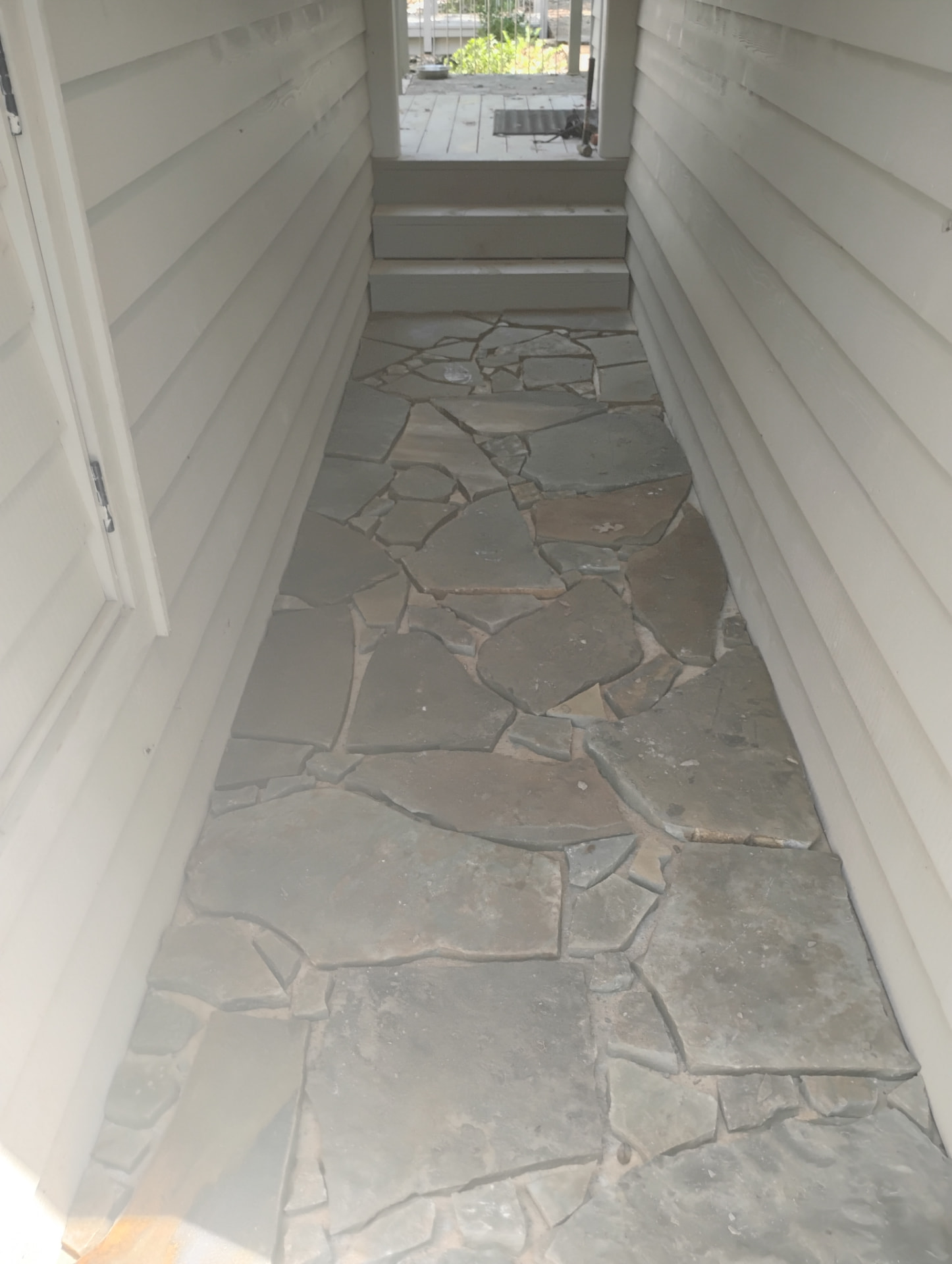 Second view of the finished flagstone walkway in Greers Ferry, Arkansas