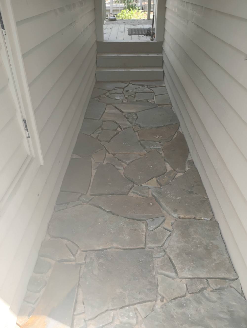 Second view of the finished flagstone walkway in Greers Ferry, Arkansas